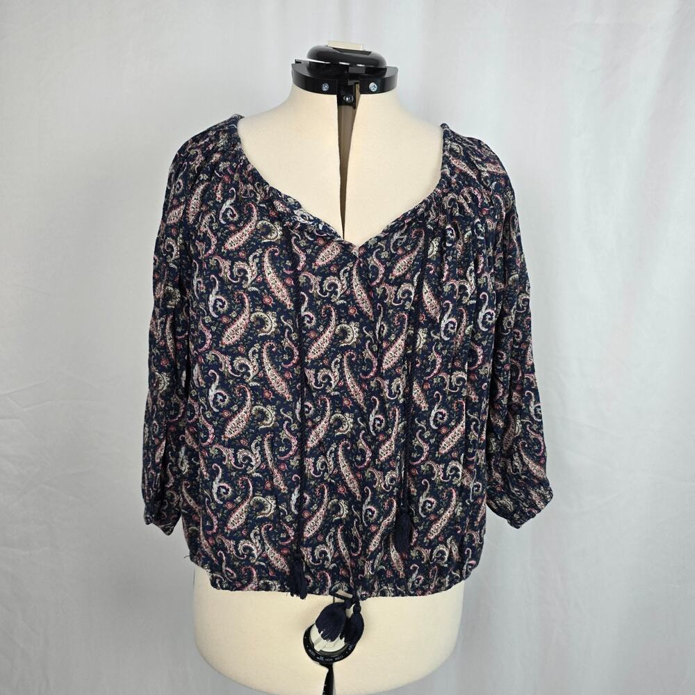 Ralph Lauren Denim & Supply Boho Top Women's M Blue Pink Paisley Long Sleeve